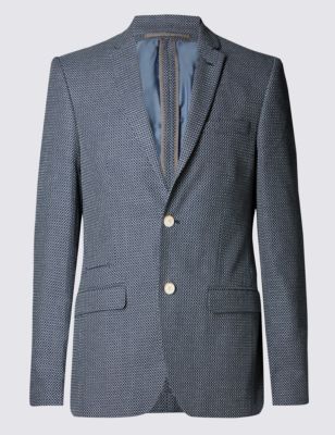 Pure Cotton Tailored Fit 2 Button Textured Jacket